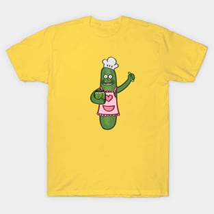 Chef pickle holding jar of pickles cartoon T-Shirt